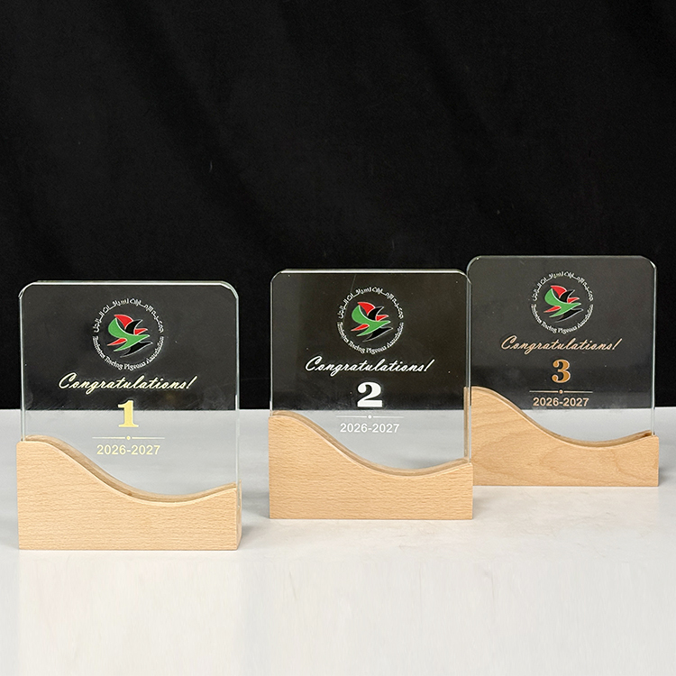 Personalized Plaque Crystal Trophy with Wooden Base  MH-LJ0847