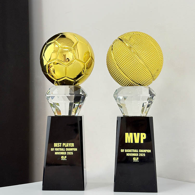 Gold Resin Basketball Football Sports Crystal Trophies and Award MH-LJ0910