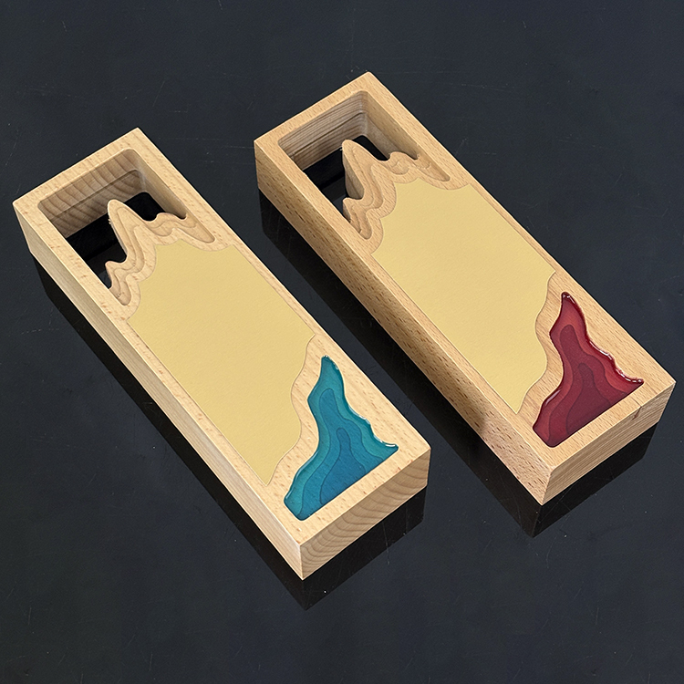 Personalized Gold Plated Blue Red Acrylic with Rectangle Wooden Trophy MH-LJ0850