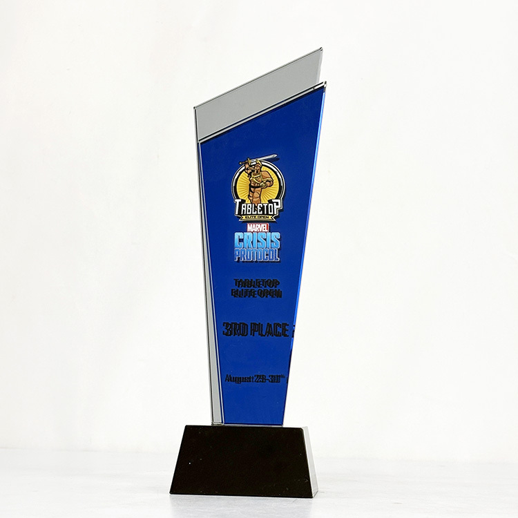 Luxury Gold Silver Blue Mirror Finishing Crystal Glass Awards Plaque Trophy MH-LJ0831