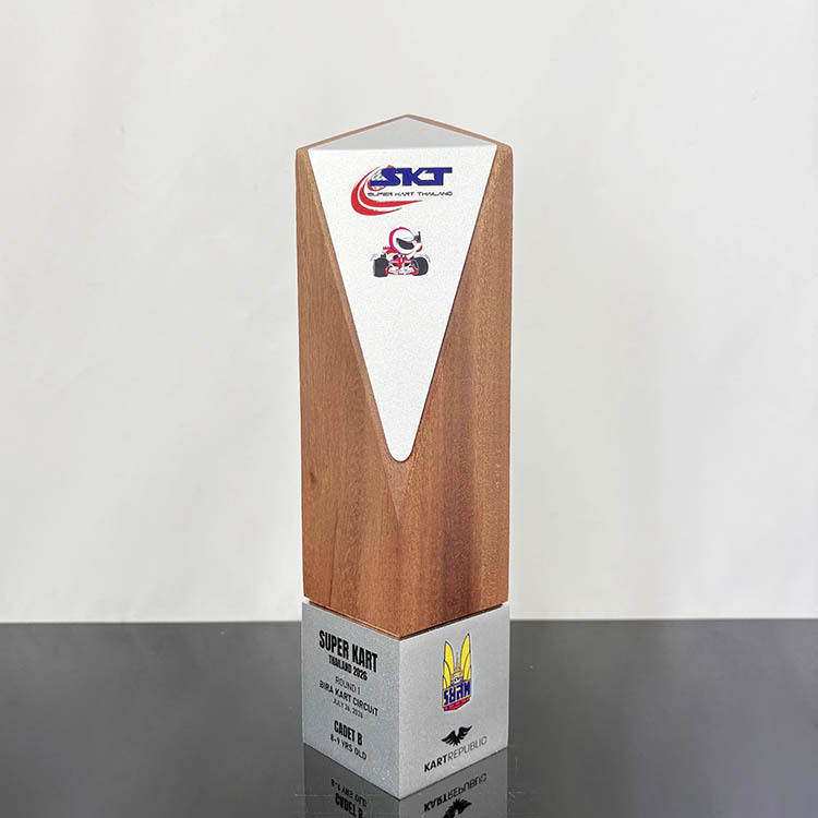 Personalized Wood Plaque Crystal Trophy with Silver Plate Base MH-LJ0883