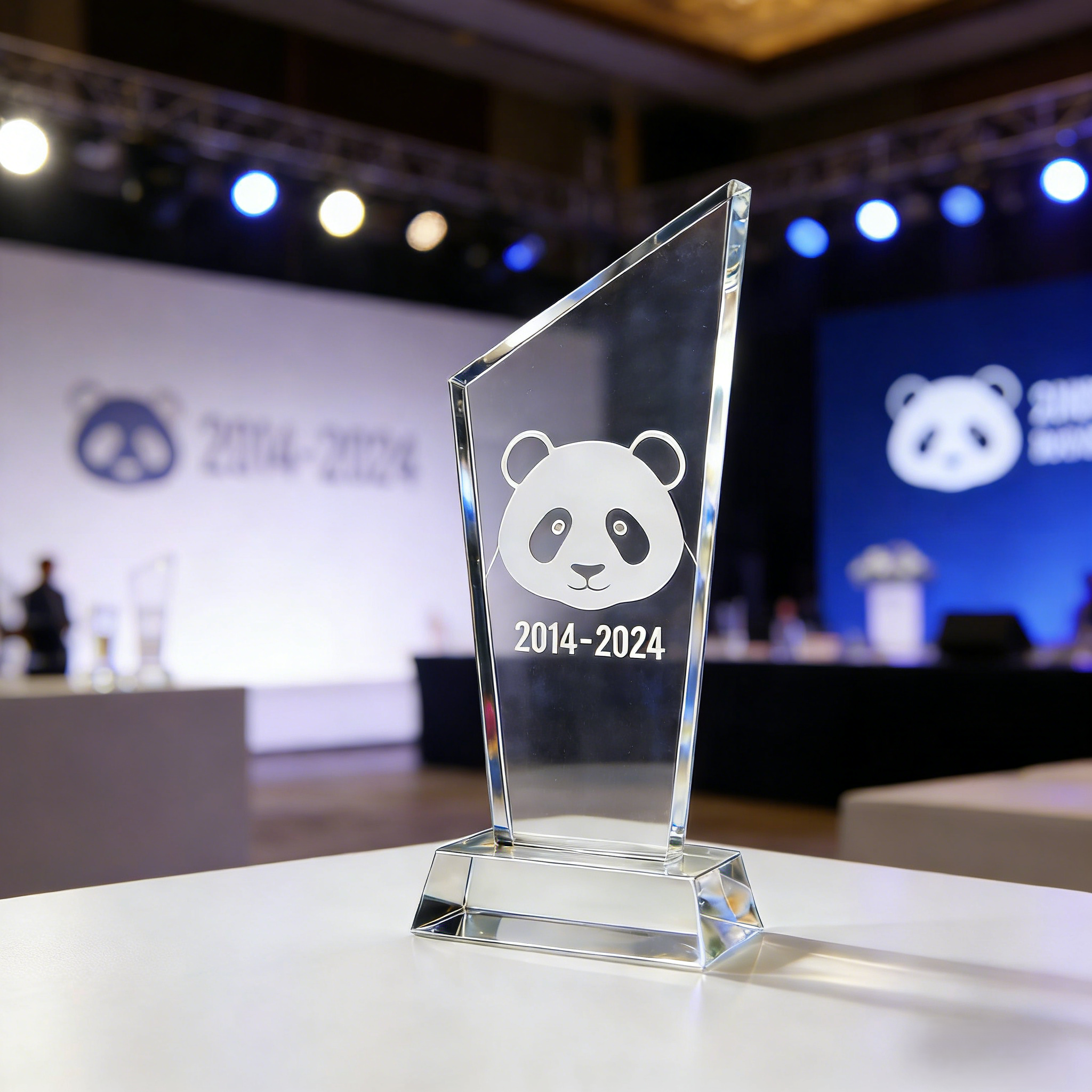 Custom Acrylic Trophy for Company Anniversary & Brand Event - Engrave Commemorative Award with Brand Mascot & Commemorative Date