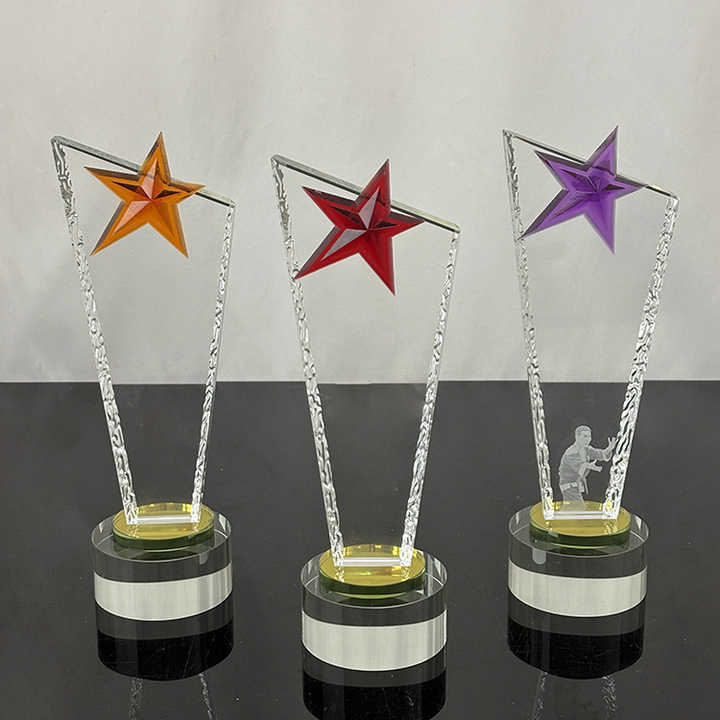 Amber Red Purple Resin Star Crystal Glass Awards Trophy with Clear Base MH-LJ0844