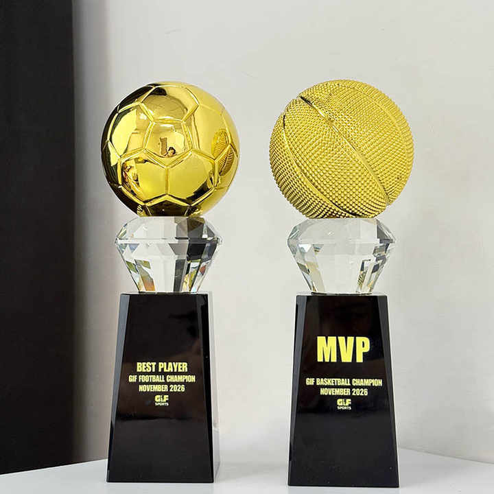Gold Resin Basketball Football Sports Crystal Trophies and Award MH-LJ0910