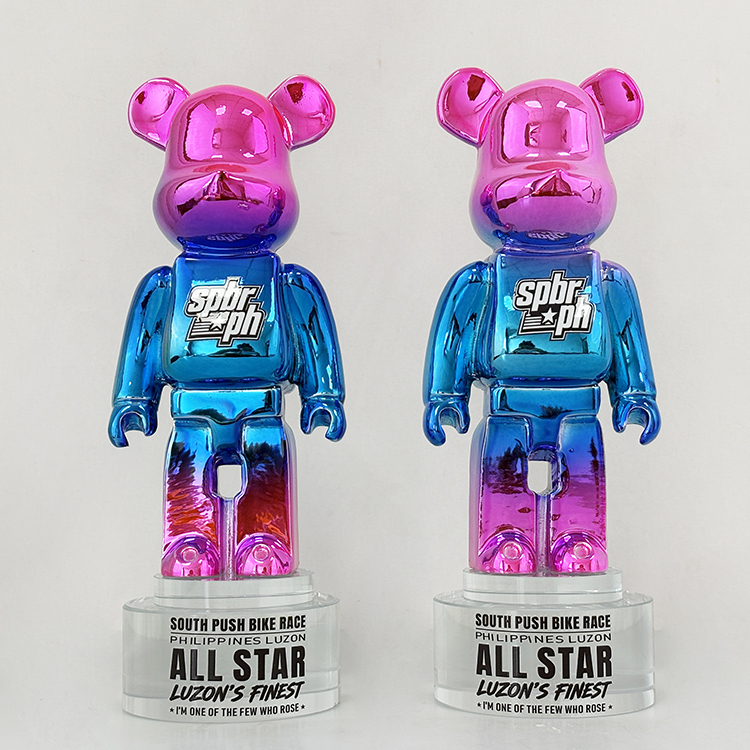 Rainbow Resin Bear Shape Crystal Trophy Awards with Clear Base MH-FJ0030