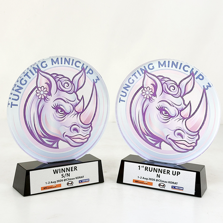 Personalized Round Acrylic Awards Plaque Trophy with Black Crystal Base MH-LJ0851
