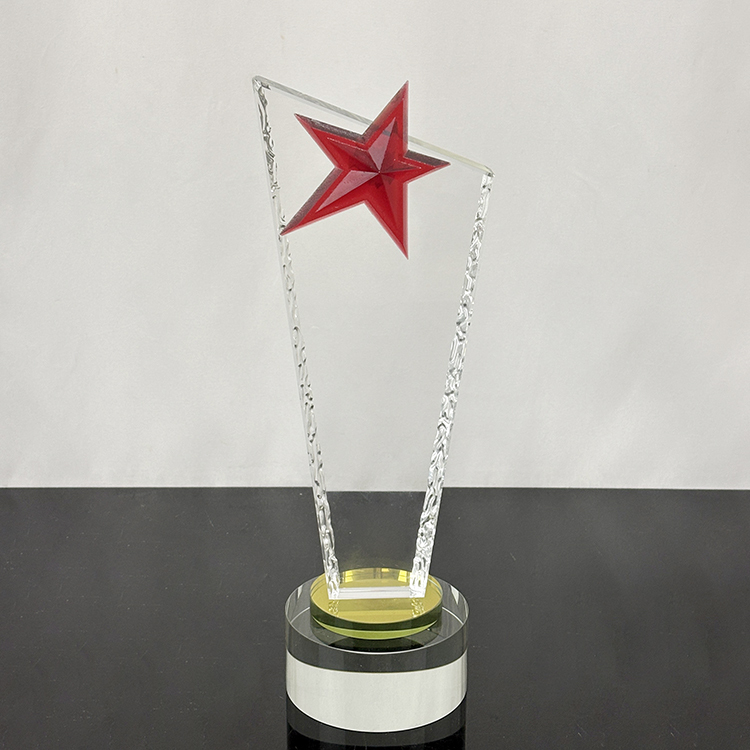 Amber Red Purple Resin Star Crystal Glass Awards Trophy with Clear Base MH-LJ0844
