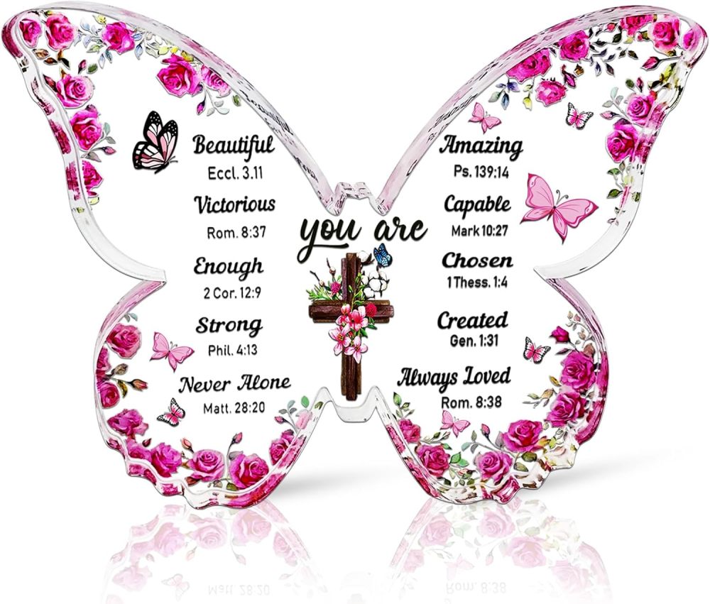 Ladies Christian Gift, butterfly Inspirational Gift for Friends, Religious Spiritual Gift for Mom Girl, Acrylic Plaque.