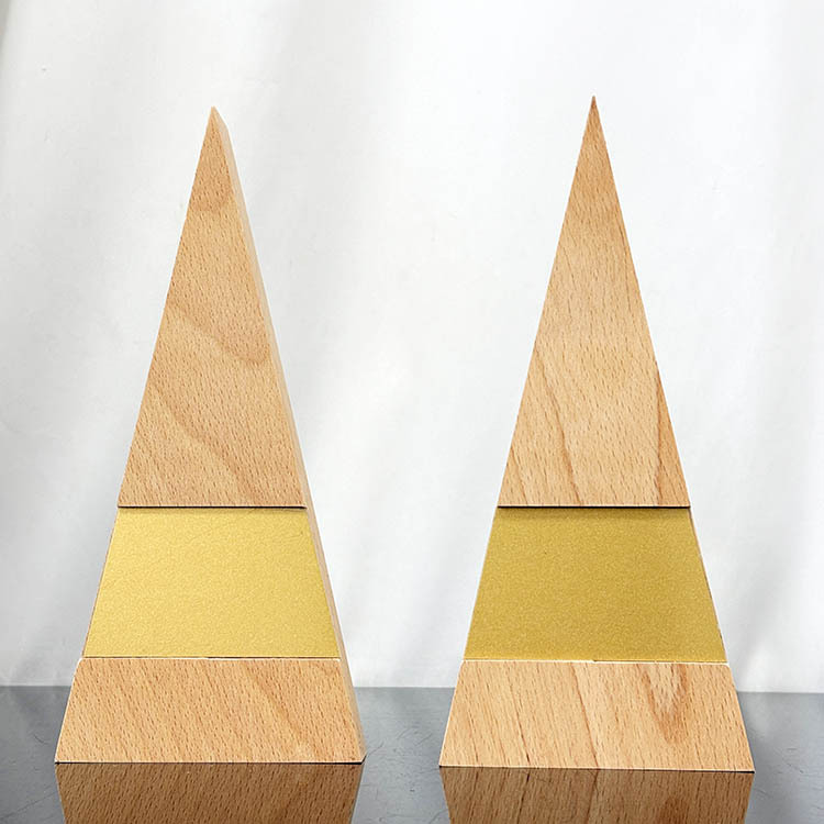 Gold Metal Plated Personalized Triangle Shape Wood Trophy MH-LJ0908