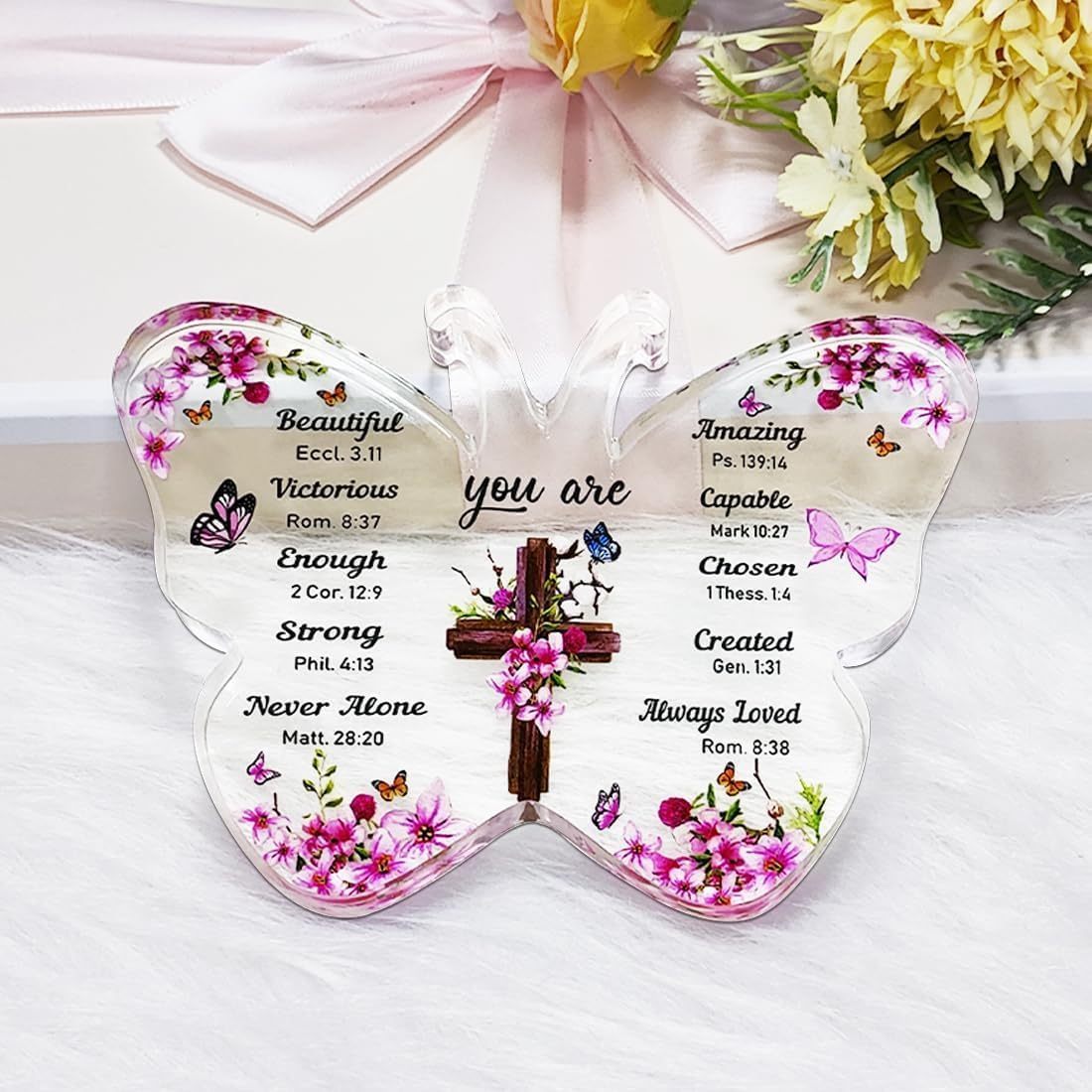 Ladies Christian Gift, butterfly Inspirational Gift for Friends, Religious Spiritual Gift for Mom Girl, Acrylic Plaque.