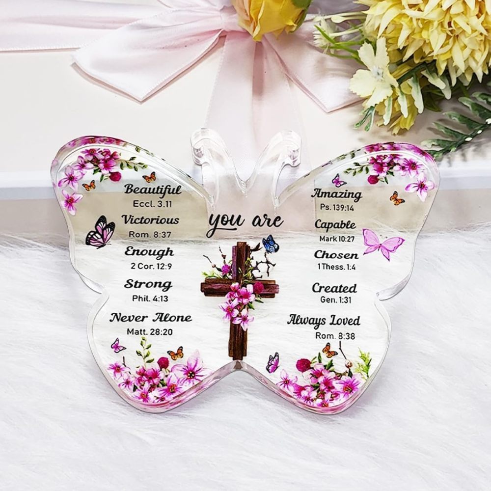 Ladies Christian Gift, butterfly Inspirational Gift for Friends, Religious Spiritual Gift for Mom Girl, Acrylic Plaque.