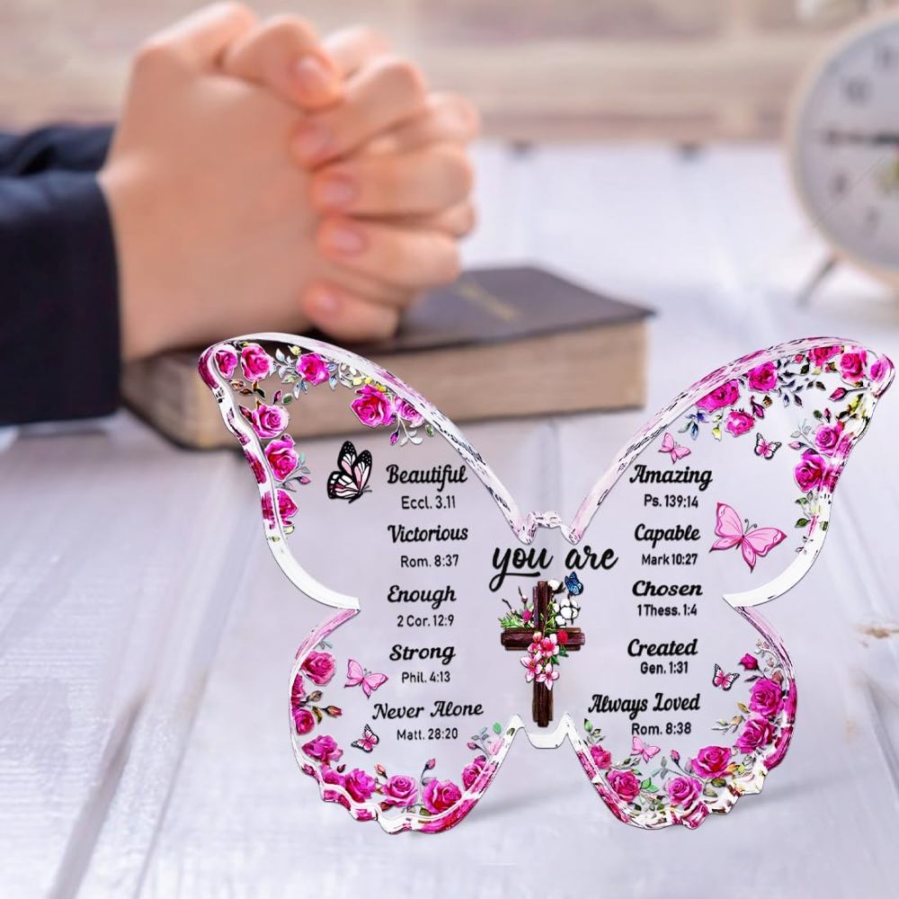 Ladies Christian Gift, butterfly Inspirational Gift for Friends, Religious Spiritual Gift for Mom Girl, Acrylic Plaque.