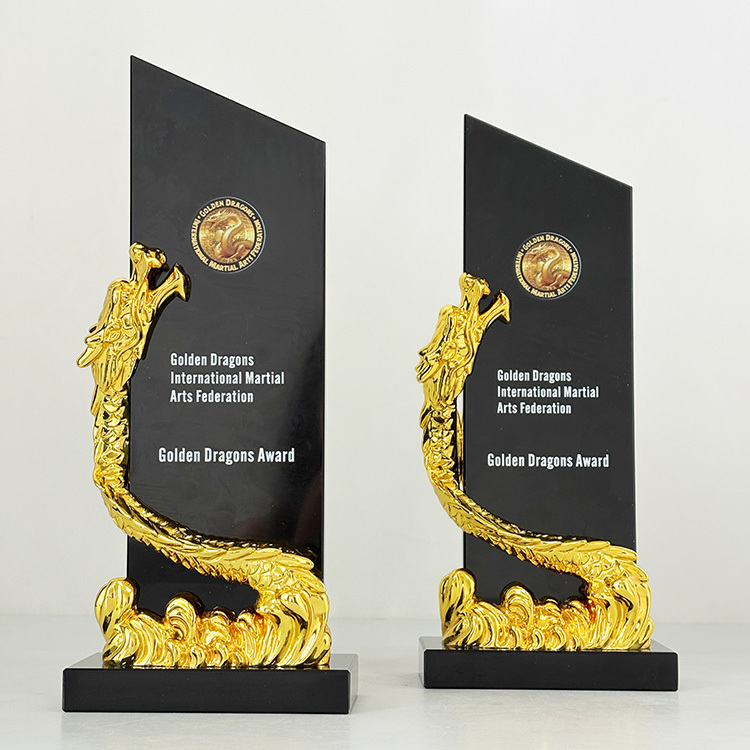 Gold Resin Dragon Personalized Black Crystal Trophy MH-LJ0859