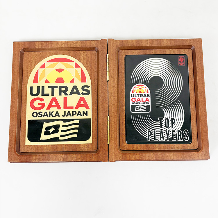 Customized Foldable Wood Book Shape Certificate Box Plaque Award with Gold Plate MH-LJ0857