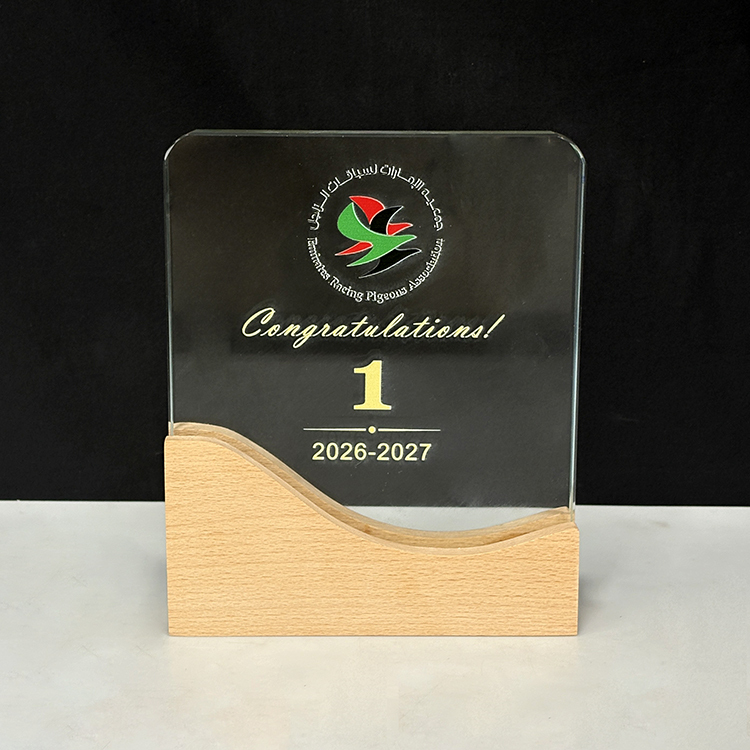 Personalized Plaque Crystal Trophy with Wooden Base  MH-LJ0847