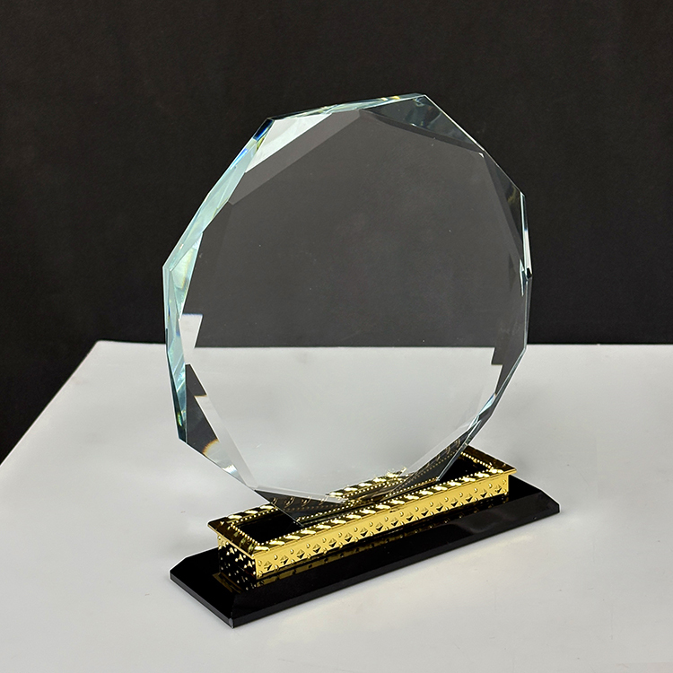 Blank Octagon Plaque Crystal Trophy Award with Gold Metal Black Base MH-LJ0832