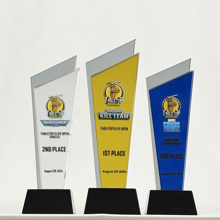 Luxury Gold Silver Blue Mirror Finishing Crystal Glass Awards Plaque Trophy MH-LJ0831