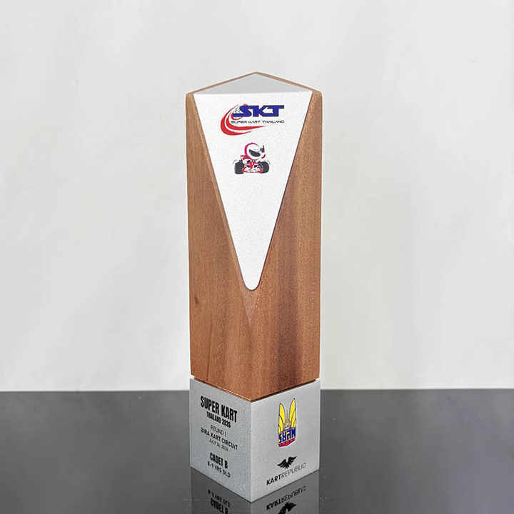 Personalized Wood Plaque Crystal Trophy with Silver Plate Base MH-LJ0883