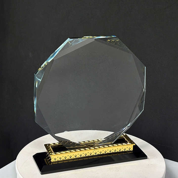 Blank Octagon Plaque Crystal Trophy Award with Gold Metal Black Base MH-LJ0832