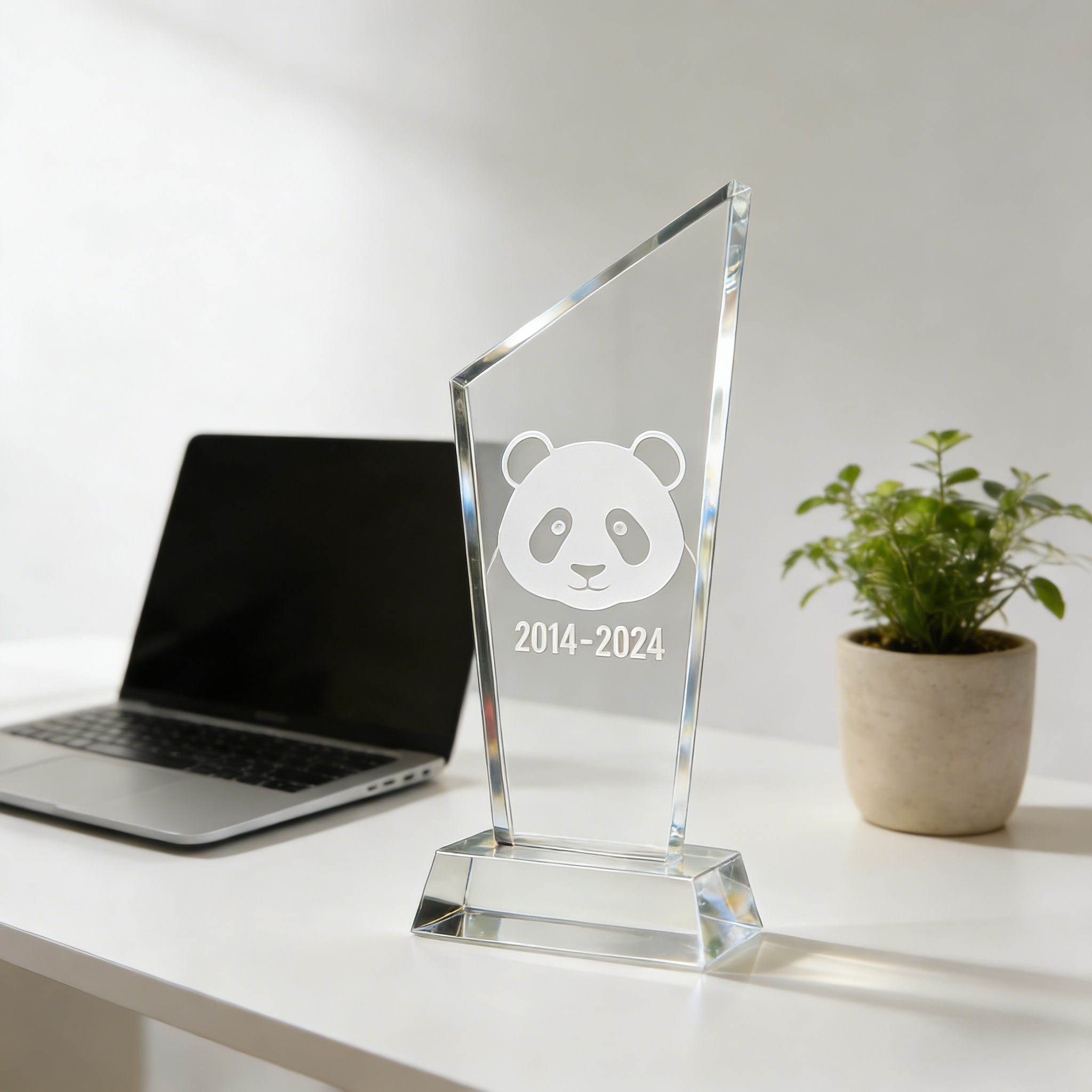 Custom Acrylic Trophy for Company Anniversary & Brand Event - Engrave Commemorative Award with Brand Mascot & Commemorative Date