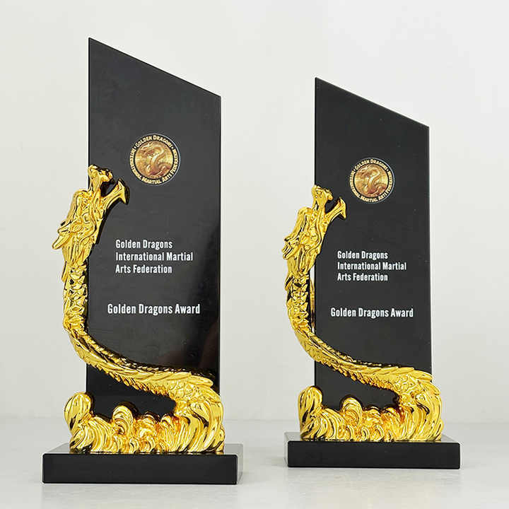 Gold Resin Dragon Personalized Black Crystal Trophy MH-LJ0859