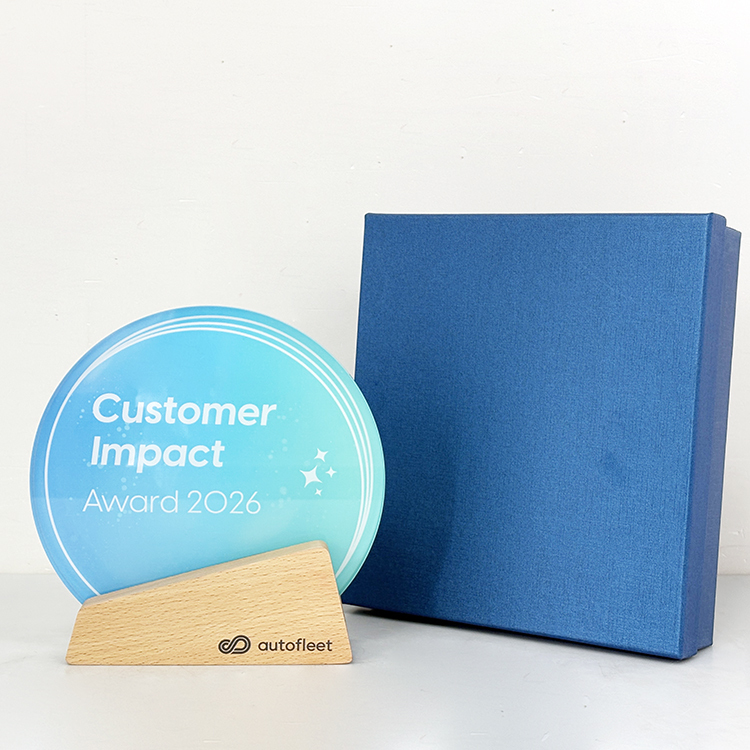 Full Color Printing Round Crystal Glass Awards Plaque Trophy with Wood Base