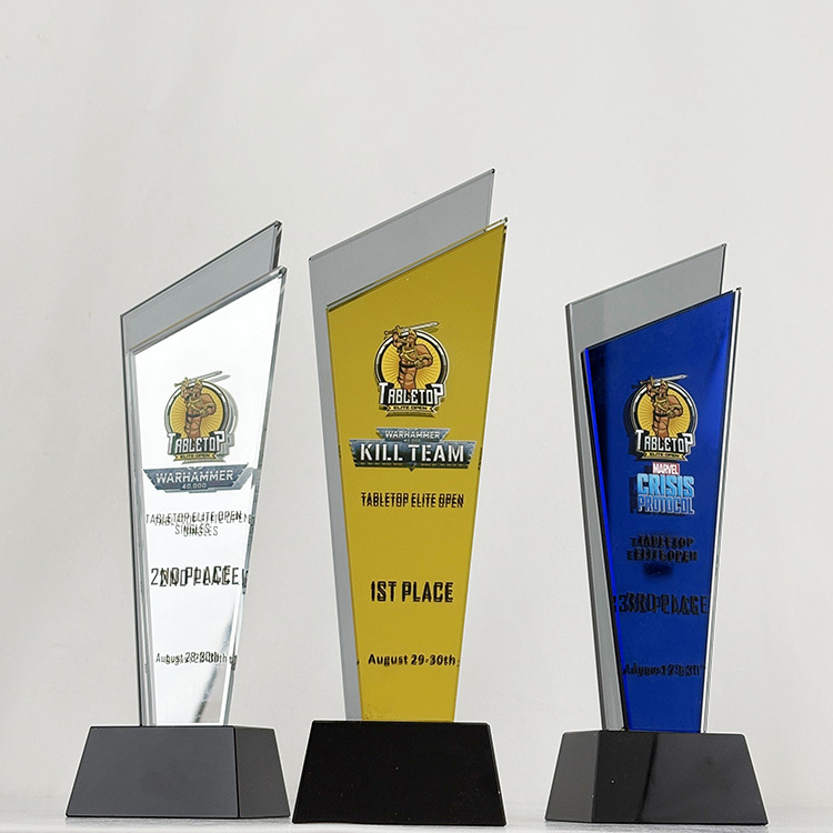 Luxury Gold Silver Blue Mirror Finishing Crystal Glass Awards Plaque Trophy MH-LJ0831