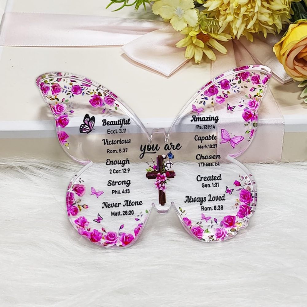 Ladies Christian Gift, butterfly Inspirational Gift for Friends, Religious Spiritual Gift for Mom Girl, Acrylic Plaque.