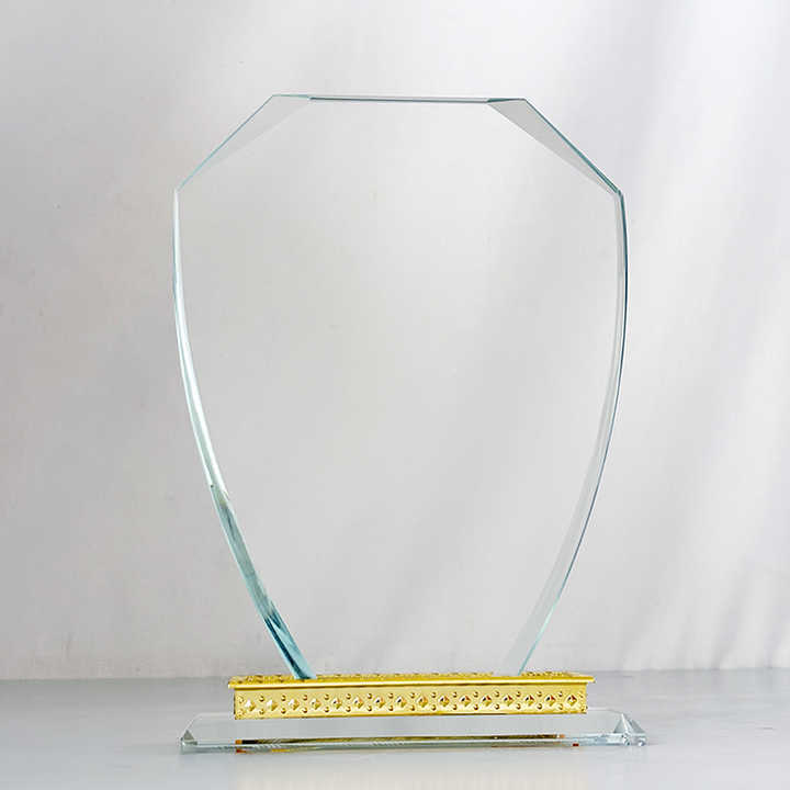 Blank  Plaque Crystal Trophy Award with Gold Metal Black Base MH-LJ0834