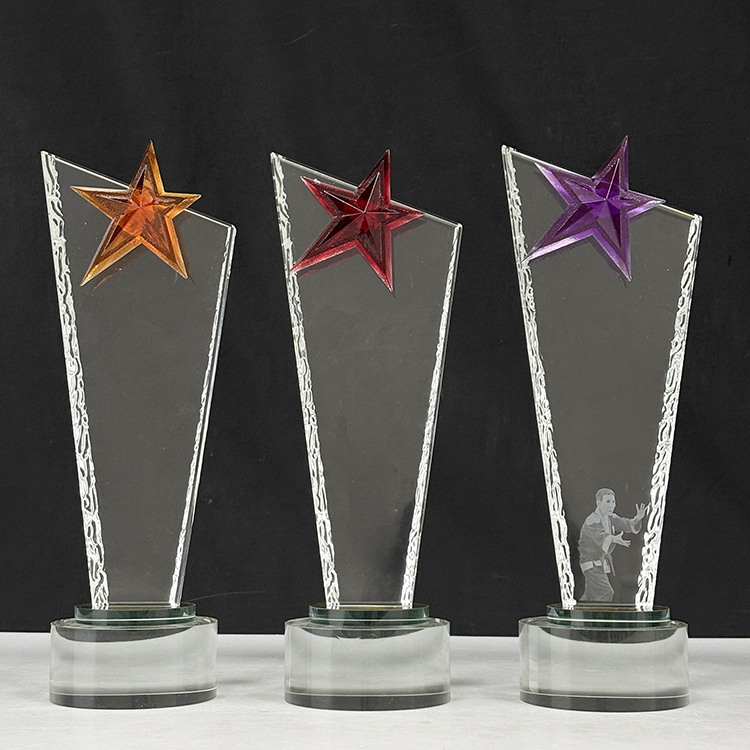 Amber Red Purple Resin Star Crystal Glass Awards Trophy with Clear Base MH-LJ0844