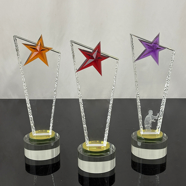 Amber Red Purple Resin Star Crystal Glass Awards Trophy with Clear Base MH-LJ0844