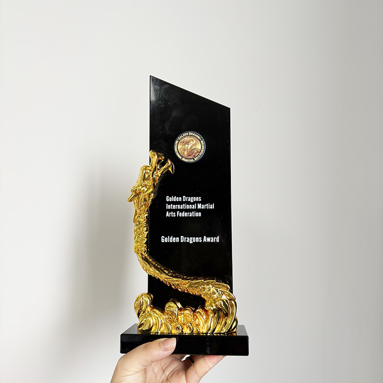 Gold Resin Dragon Personalized Black Crystal Trophy MH-LJ0859
