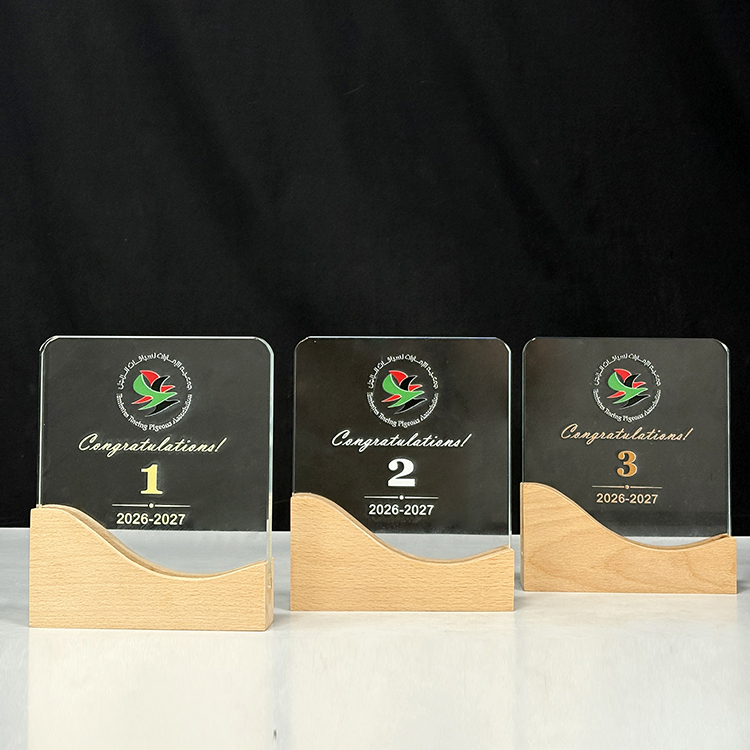 Personalized Plaque Crystal Trophy with Wooden Base  MH-LJ0847