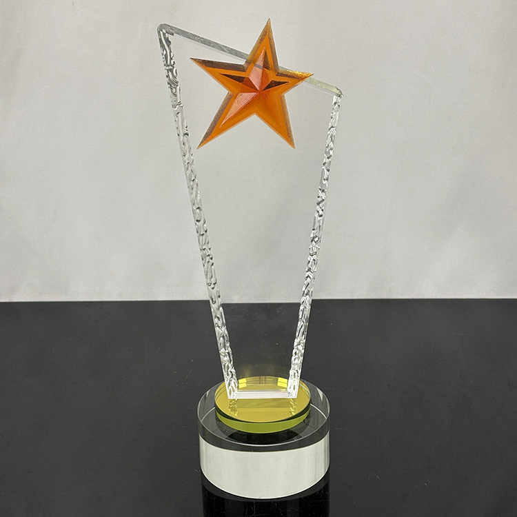 Amber Red Purple Resin Star Crystal Glass Awards Trophy with Clear Base MH-LJ0844