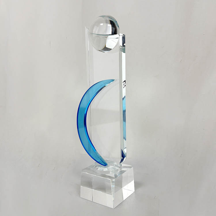 Blue Glass Crystal Trophy with Hlaf Ball MH-LJ0900