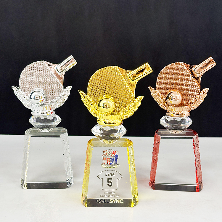 Gold Silver Bronze Resin Table Tennis Pingpong Ball Crystal Glass Awards Trophy MH-LJ0842