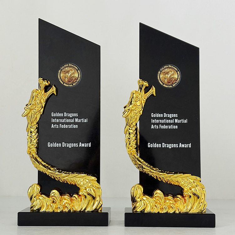 Gold Resin Dragon Personalized Black Crystal Trophy MH-LJ0859
