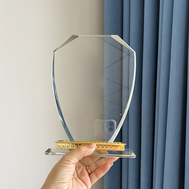 Blank  Plaque Crystal Trophy Award with Gold Metal Black Base MH-LJ0834