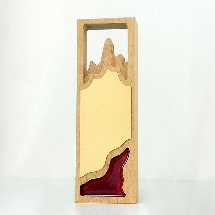 Personalized Gold Plated Blue Red Acrylic with Rectangle Wooden Trophy MH-LJ0850