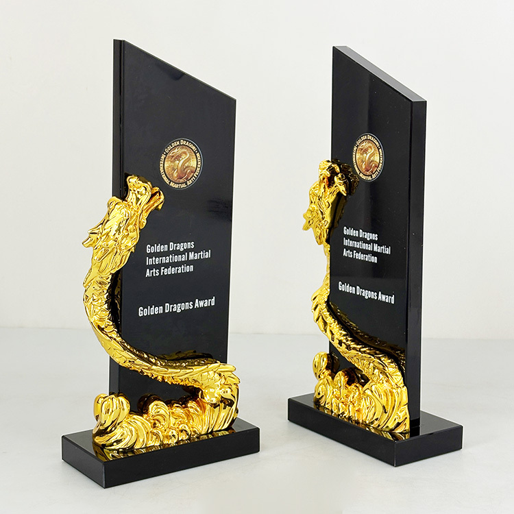 Gold Resin Dragon Personalized Black Crystal Trophy MH-LJ0859