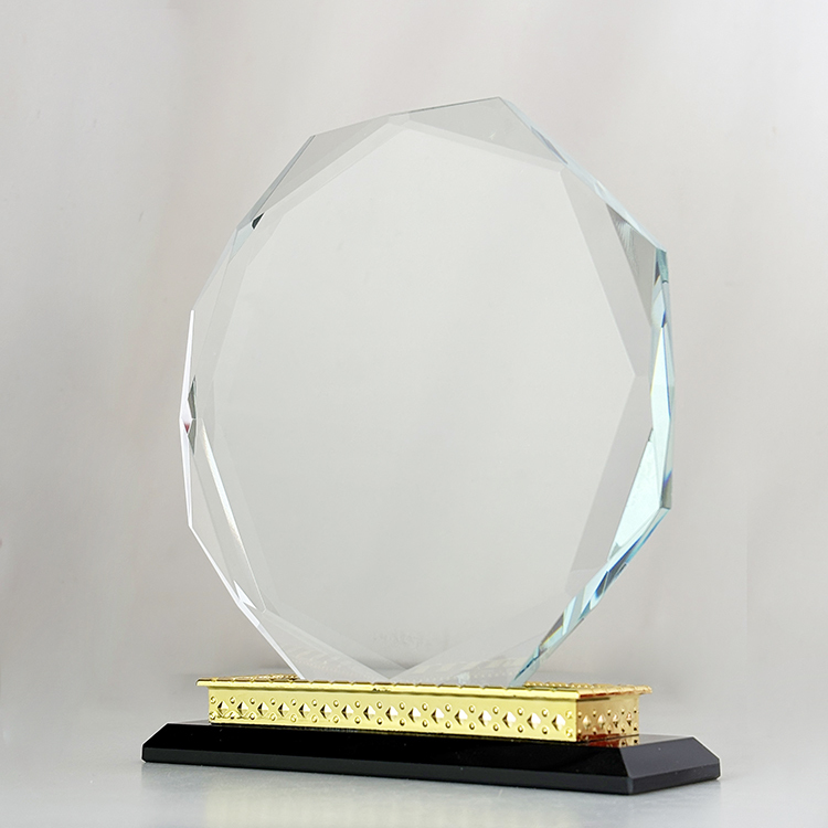 Blank Octagon Plaque Crystal Trophy Award with Gold Metal Black Base MH-LJ0832
