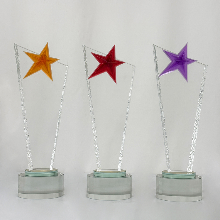 Amber Red Purple Resin Star Crystal Glass Awards Trophy with Clear Base MH-LJ0844