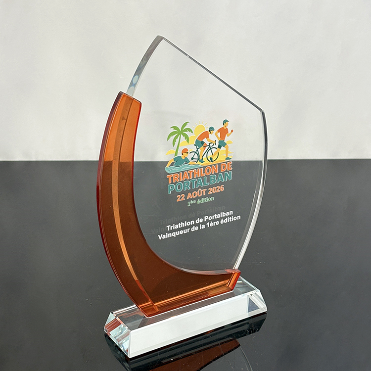 Personalized Orange Clear Crystal Plaque Glass Trophy MH-LJ0843