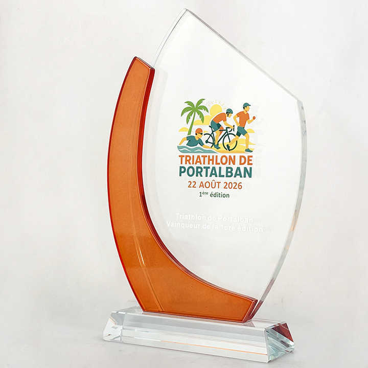 Personalized Orange Clear Crystal Plaque Glass Trophy MH-LJ0843