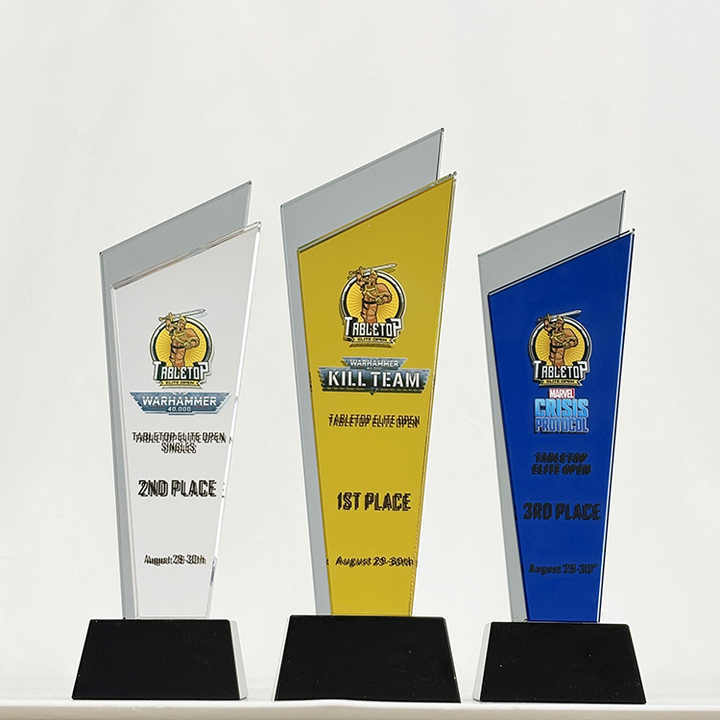Luxury Gold Silver Blue Mirror Finishing Crystal Glass Awards Plaque Trophy MH-LJ0831