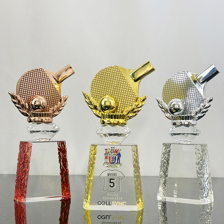 Gold Silver Bronze Resin Table Tennis Pingpong Ball Crystal Glass Awards Trophy MH-LJ0842