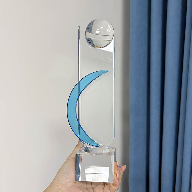 Blue Glass Crystal Trophy with Hlaf Ball MH-LJ0900