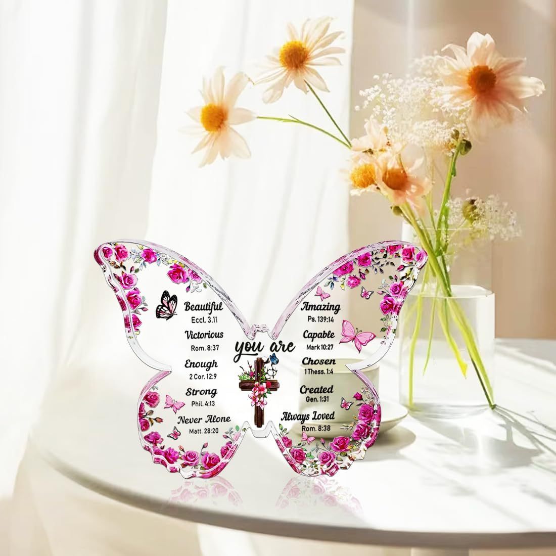 Ladies Christian Gift, butterfly Inspirational Gift for Friends, Religious Spiritual Gift for Mom Girl, Acrylic Plaque.
