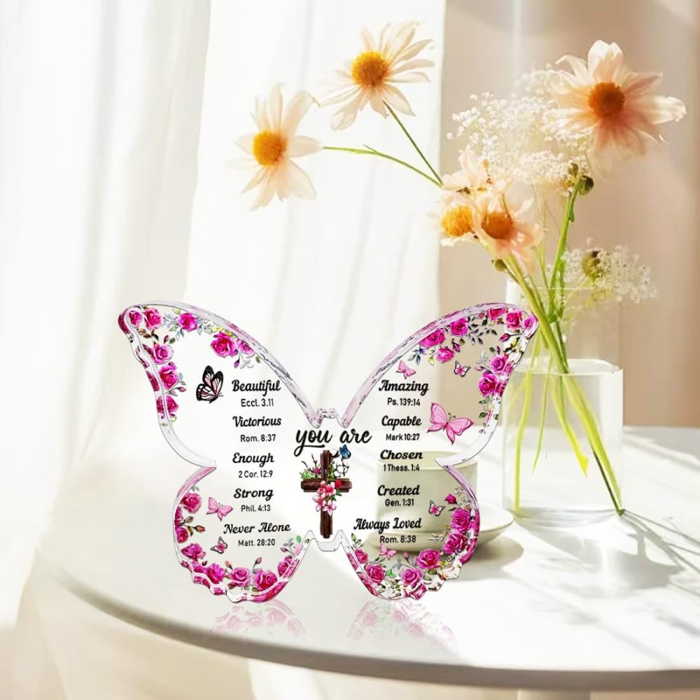Ladies Christian Gift, butterfly Inspirational Gift for Friends, Religious Spiritual Gift for Mom Girl, Acrylic Plaque.