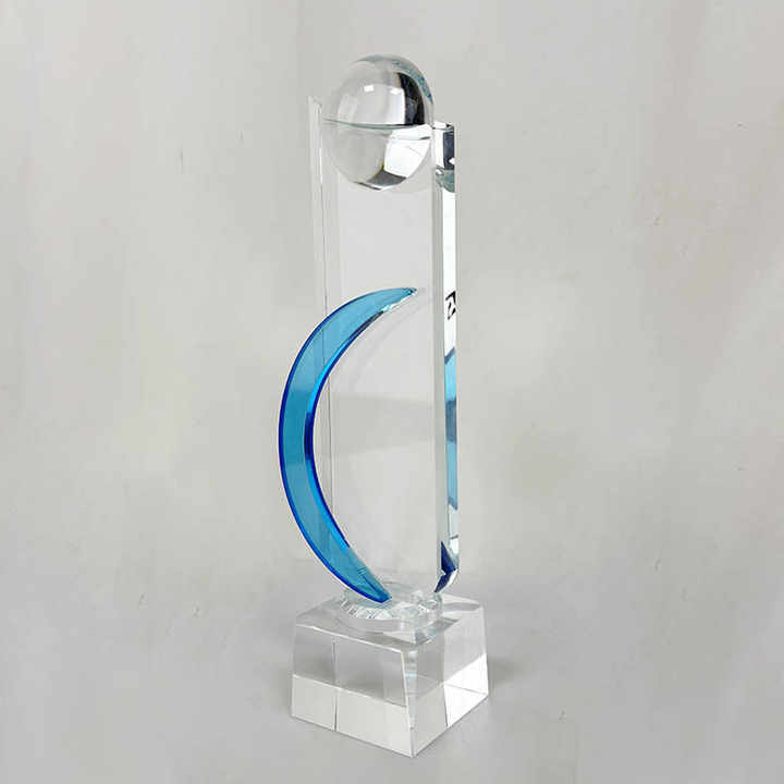 Blue Glass Crystal Trophy with Hlaf Ball MH-LJ0900